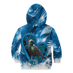 Tui Bird New Zealand Christmas In July Kid Hoodie NZ Aroha Koru Fern Marble Vibes