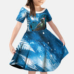 Tui Bird New Zealand Christmas In July Kid Short Sleeve Dress NZ Aroha Koru Fern Marble Vibes