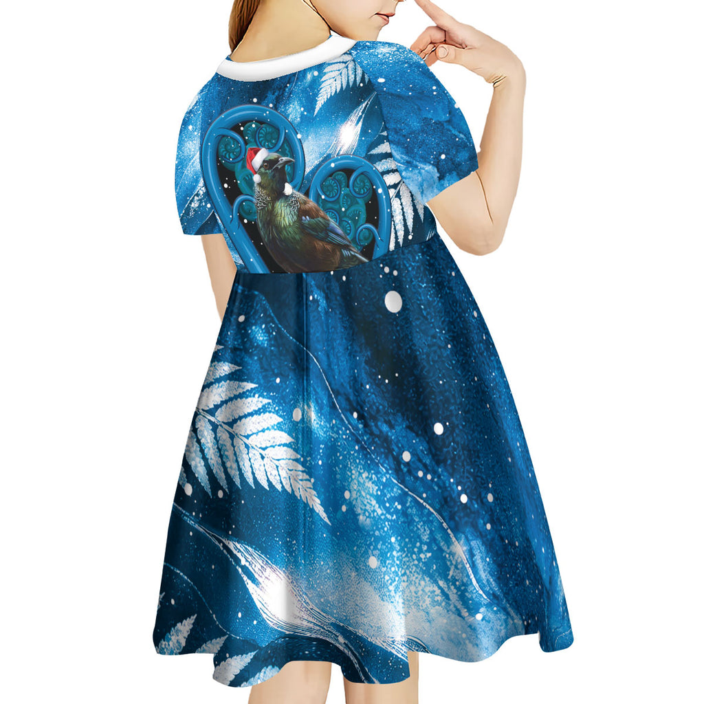 Tui Bird New Zealand Christmas In July Kid Short Sleeve Dress NZ Aroha Koru Fern Marble Vibes