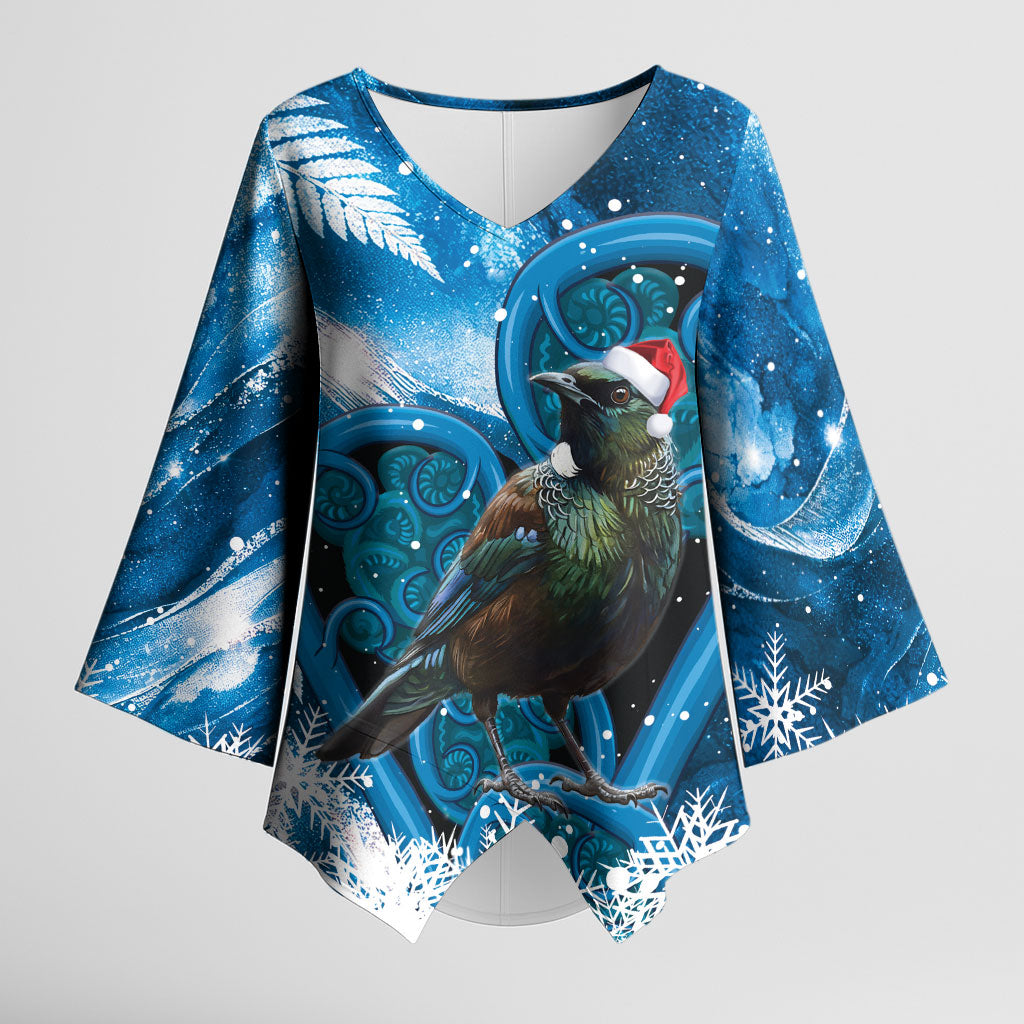 Tui Bird New Zealand Christmas In July Kimono Sleeve Blouse NZ Aroha Koru Fern Marble Vibes