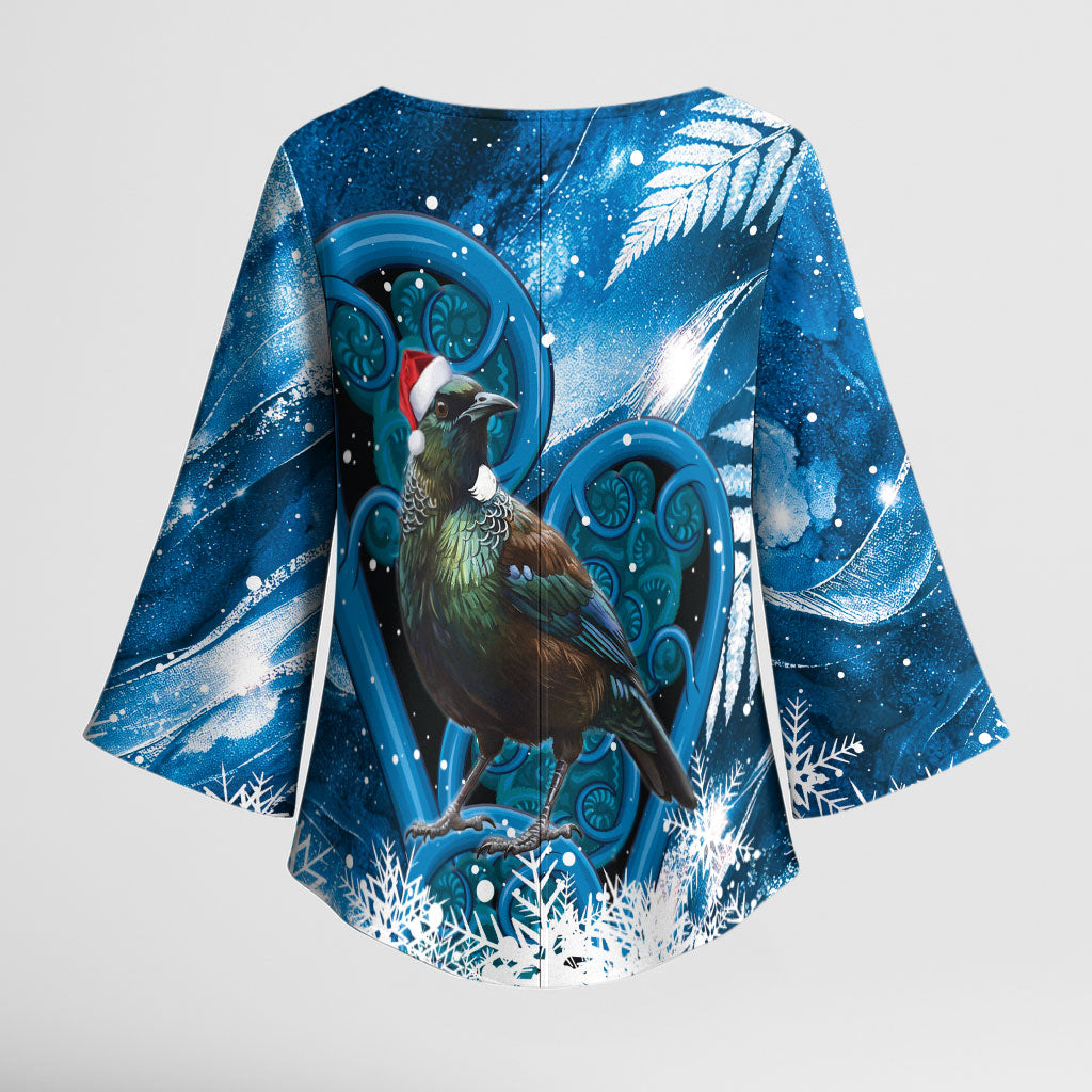 Tui Bird New Zealand Christmas In July Kimono Sleeve Blouse NZ Aroha Koru Fern Marble Vibes
