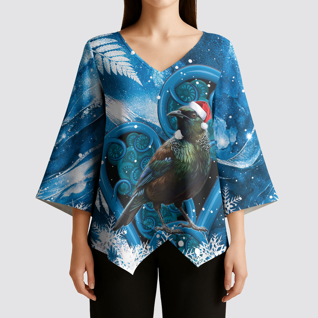 Tui Bird New Zealand Christmas In July Kimono Sleeve Blouse NZ Aroha Koru Fern Marble Vibes