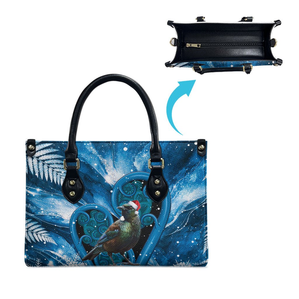 Tui Bird New Zealand Christmas In July Leather Bag NZ Aroha Koru Fern Marble Vibes