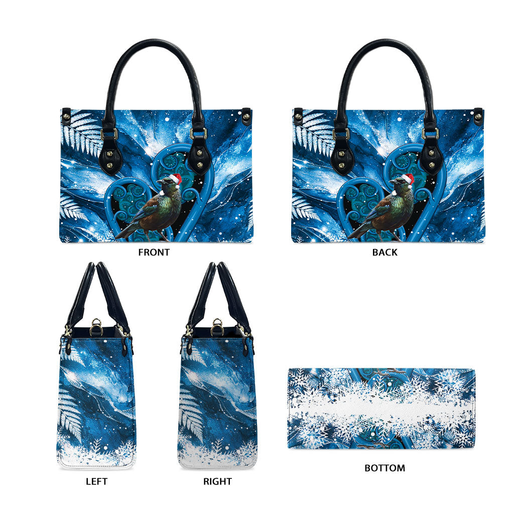Tui Bird New Zealand Christmas In July Leather Bag NZ Aroha Koru Fern Marble Vibes