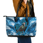Tui Bird New Zealand Christmas In July Leather Tote Bag NZ Aroha Koru Fern Marble Vibes