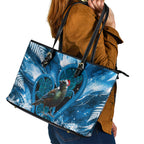Tui Bird New Zealand Christmas In July Leather Tote Bag NZ Aroha Koru Fern Marble Vibes
