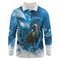 Tui Bird New Zealand Christmas In July Long Sleeve Polo Shirt NZ Aroha Koru Fern Marble Vibes