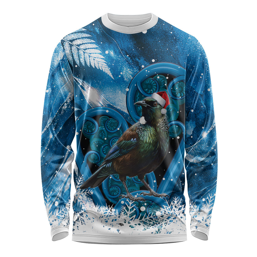 Tui Bird New Zealand Christmas In July Long Sleeve Shirt NZ Aroha Koru Fern Marble Vibes