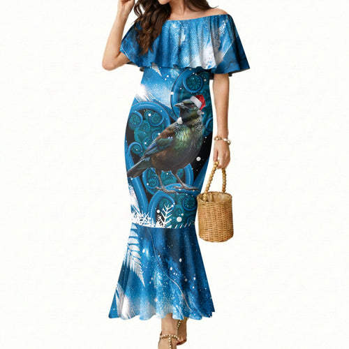 Tui Bird New Zealand Christmas In July Mermaid Dress NZ Aroha Koru Fern Marble Vibes