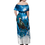 Tui Bird New Zealand Christmas In July Off Shoulder Maxi Dress NZ Aroha Koru Fern Marble Vibes