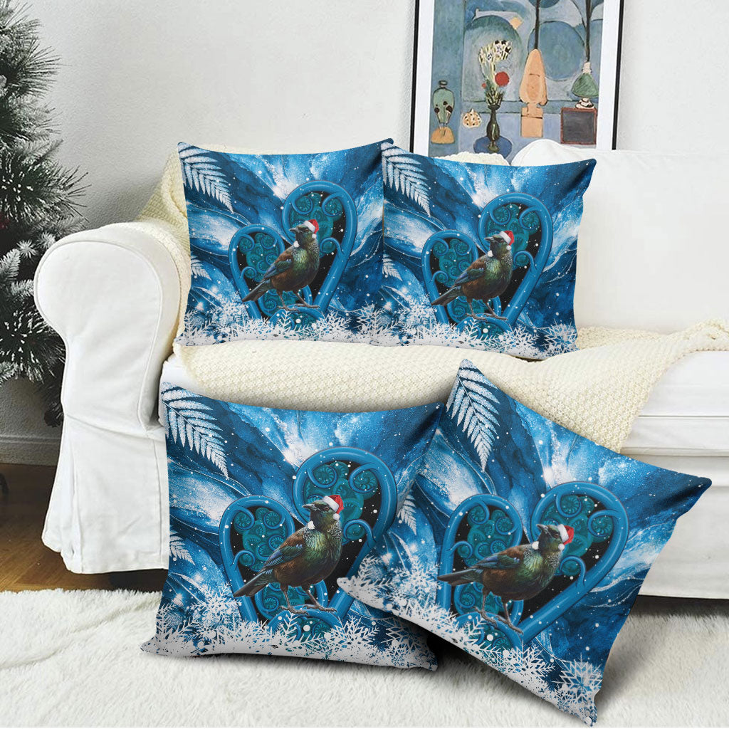 Tui Bird New Zealand Christmas In July Pillow Cover NZ Aroha Koru Fern Marble Vibes