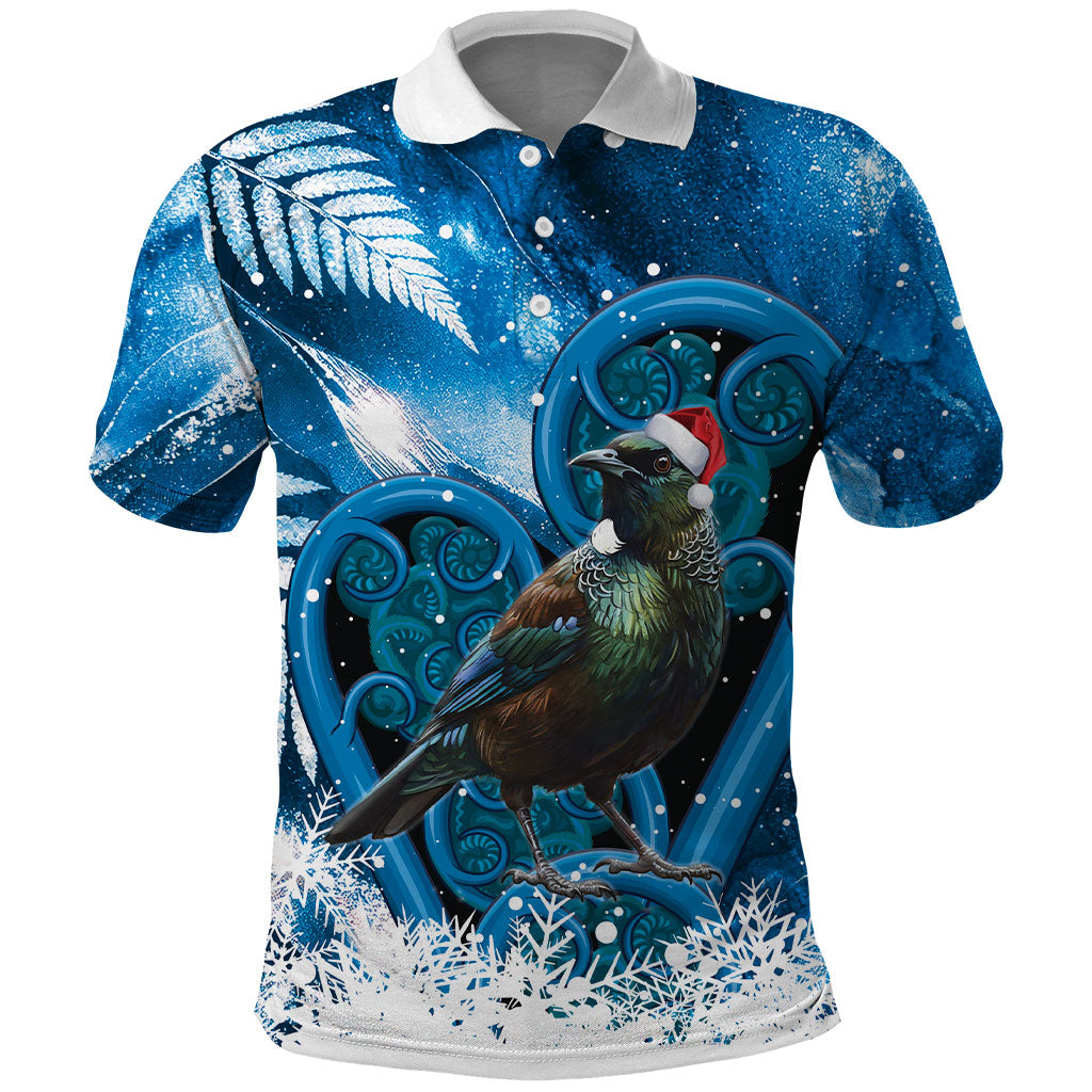 Tui Bird New Zealand Christmas In July Polo Shirt NZ Aroha Koru Fern Marble Vibes