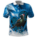 Tui Bird New Zealand Christmas In July Polo Shirt NZ Aroha Koru Fern Marble Vibes