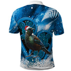 Tui Bird New Zealand Christmas In July Polo Shirt NZ Aroha Koru Fern Marble Vibes