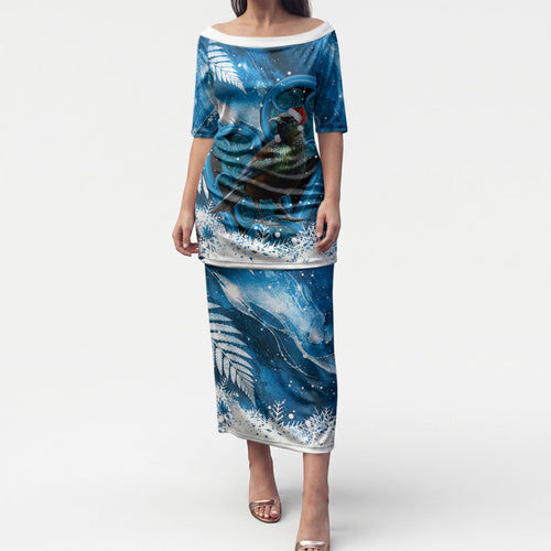 Tui Bird New Zealand Christmas In July Puletasi NZ Aroha Koru Fern Marble Vibes