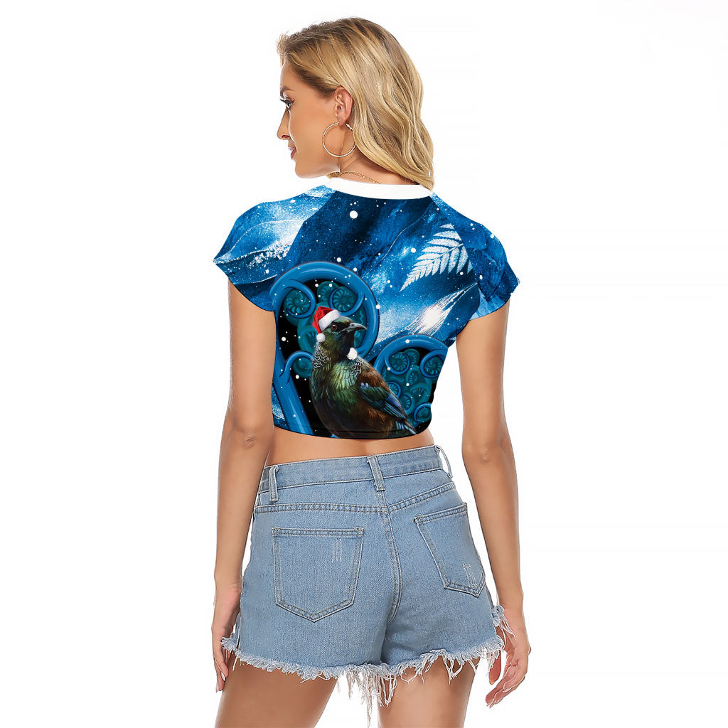 Tui Bird New Zealand Christmas In July Raglan Cropped T Shirt NZ Aroha Koru Fern Marble Vibes