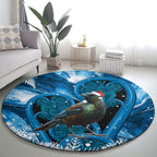 Tui Bird New Zealand Christmas In July Round Carpet NZ Aroha Koru Fern Marble Vibes