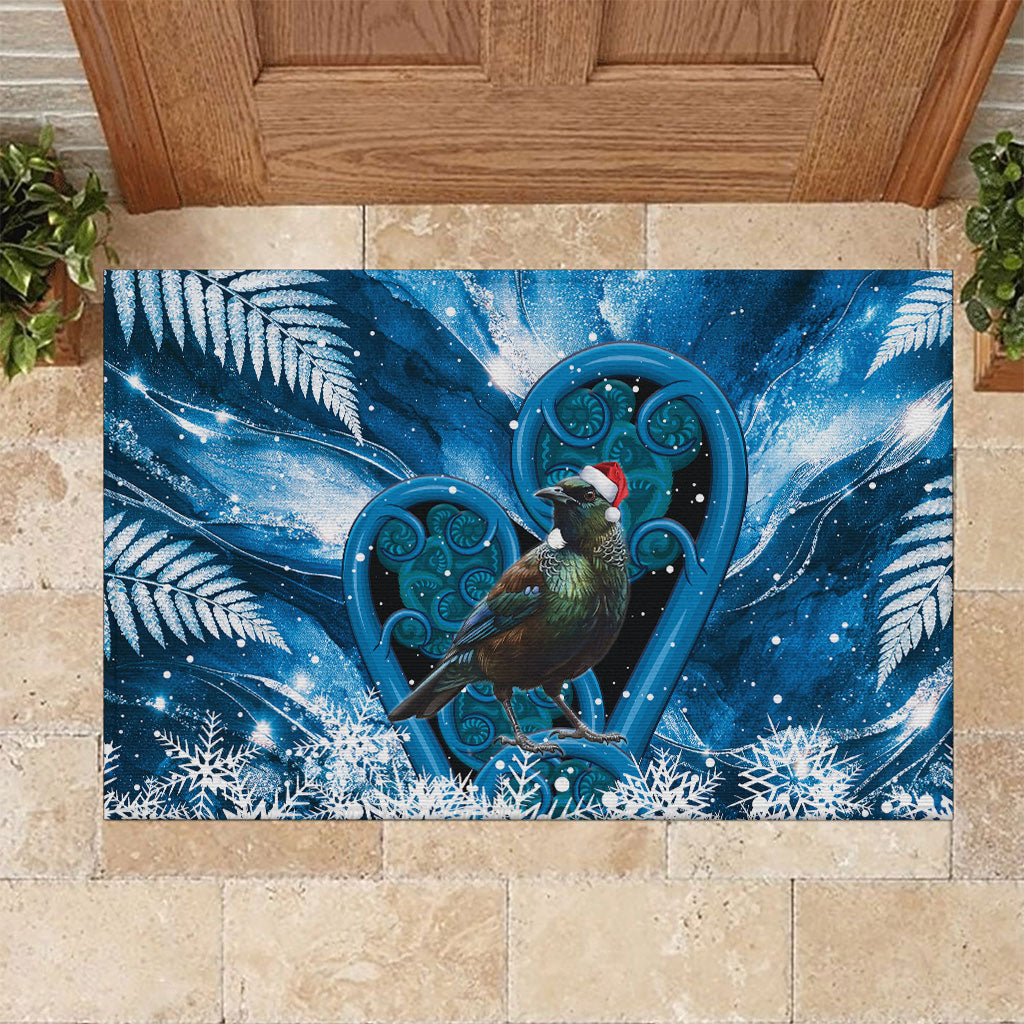 Tui Bird New Zealand Christmas In July Rubber Doormat NZ Aroha Koru Fern Marble Vibes