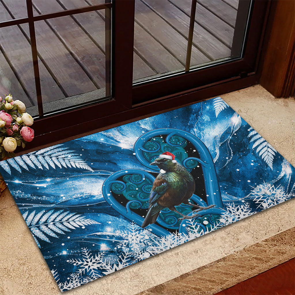 Tui Bird New Zealand Christmas In July Rubber Doormat NZ Aroha Koru Fern Marble Vibes
