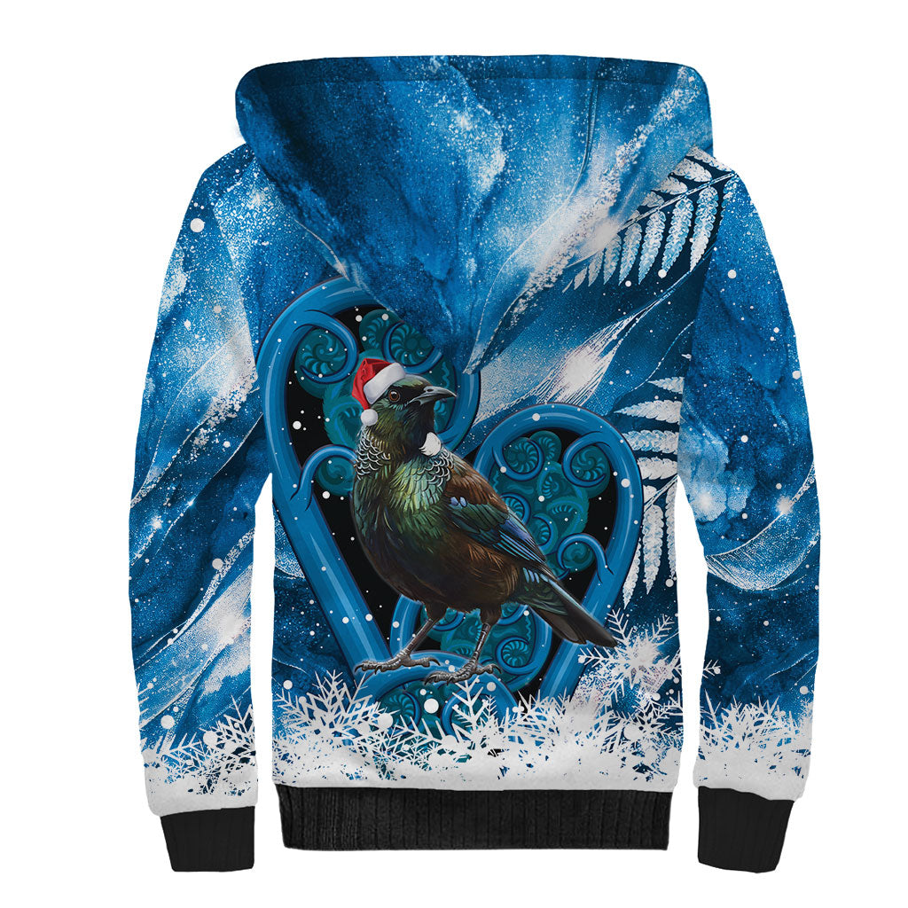 Tui Bird New Zealand Christmas In July Sherpa Hoodie NZ Aroha Koru Fern Marble Vibes