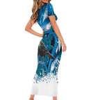 Tui Bird New Zealand Christmas In July Short Sleeve Bodycon Dress NZ Aroha Koru Fern Marble Vibes
