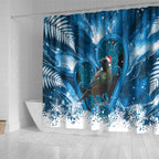 Tui Bird New Zealand Christmas In July Shower Curtain NZ Aroha Koru Fern Marble Vibes