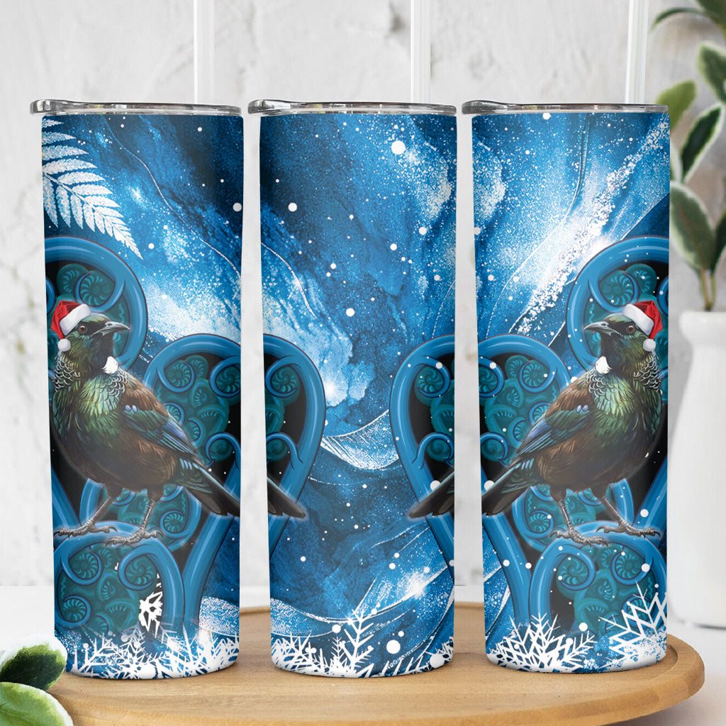 Tui Bird New Zealand Christmas In July Skinny Tumbler NZ Aroha Koru Fern Marble Vibes