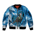Tui Bird New Zealand Christmas In July Sleeve Zip Bomber Jacket NZ Aroha Koru Fern Marble Vibes