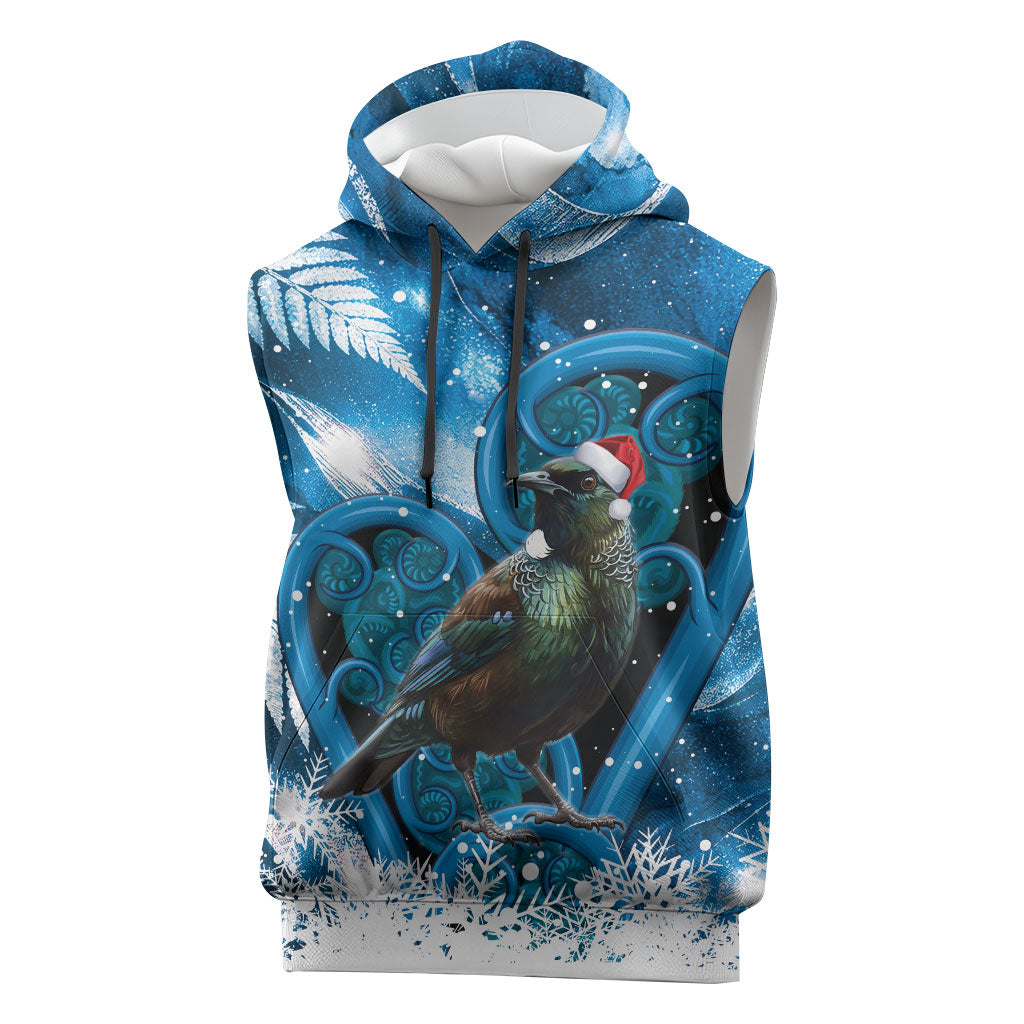 Tui Bird New Zealand Christmas In July Sleeveless Hoodie NZ Aroha Koru Fern Marble Vibes