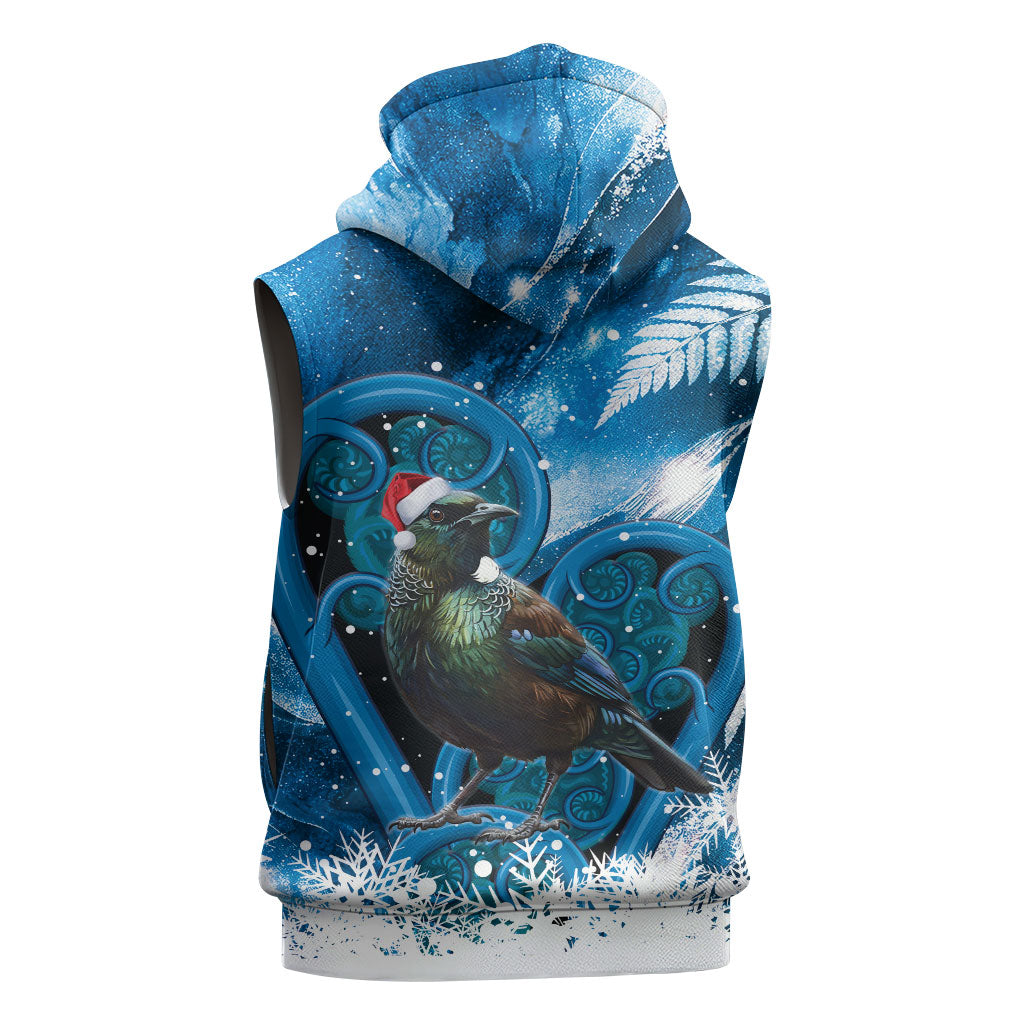 Tui Bird New Zealand Christmas In July Sleeveless Hoodie NZ Aroha Koru Fern Marble Vibes