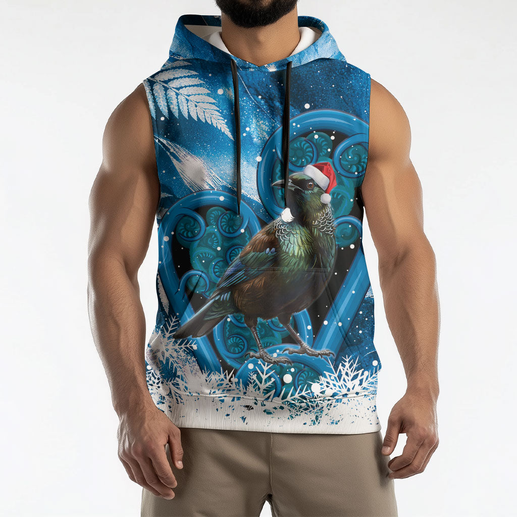Tui Bird New Zealand Christmas In July Sleeveless Hoodie NZ Aroha Koru Fern Marble Vibes