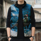 Tui Bird New Zealand Christmas In July Sleeveless Puffer Jacket NZ Aroha Koru Fern Marble Vibes