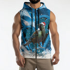 Tui Bird New Zealand Christmas In July Sleeveless Zip Hoodie NZ Aroha Koru Fern Marble Vibes