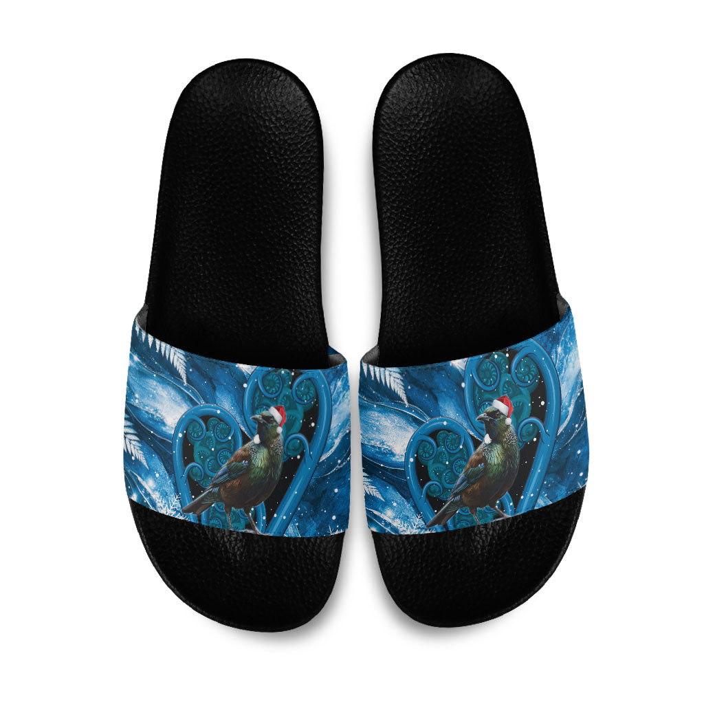 Tui Bird New Zealand Christmas In July Slide Sandals NZ Aroha Koru Fern Marble Vibes