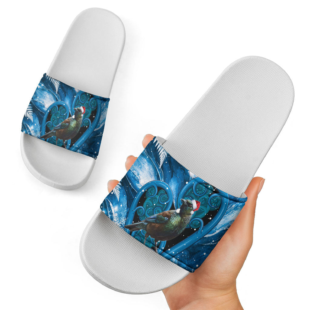 Tui Bird New Zealand Christmas In July Slide Sandals NZ Aroha Koru Fern Marble Vibes
