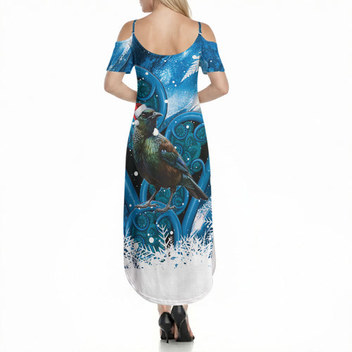 Tui Bird New Zealand Christmas In July Summer Maxi Dress NZ Aroha Koru Fern Marble Vibes
