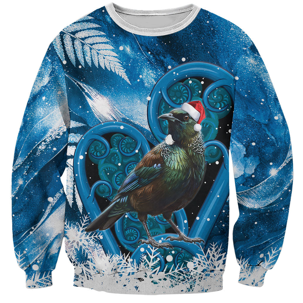 Tui Bird New Zealand Christmas In July Sweatshirt NZ Aroha Koru Fern Marble Vibes