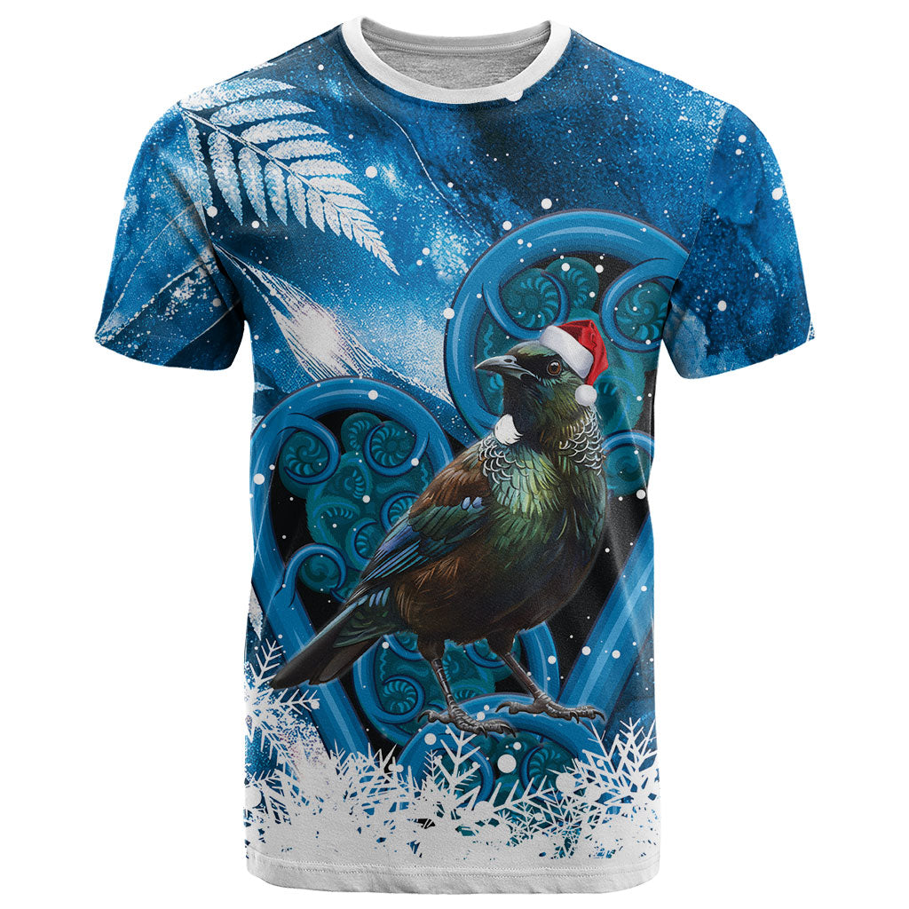 Tui Bird New Zealand Christmas In July T Shirt NZ Aroha Koru Fern Marble Vibes