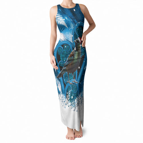 Tui Bird New Zealand Christmas In July Tank Maxi Dress NZ Aroha Koru Fern Marble Vibes