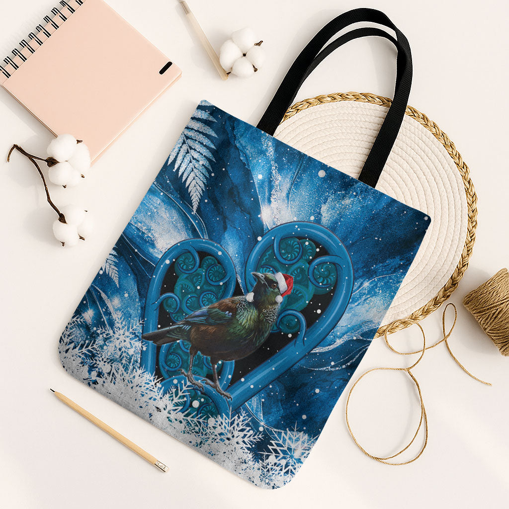 Tui Bird New Zealand Christmas In July Tote Bag NZ Aroha Koru Fern Marble Vibes