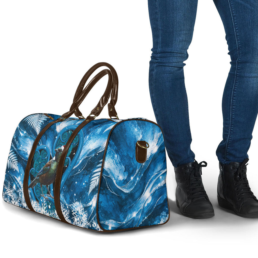 Tui Bird New Zealand Christmas In July Travel Bag NZ Aroha Koru Fern Marble Vibes