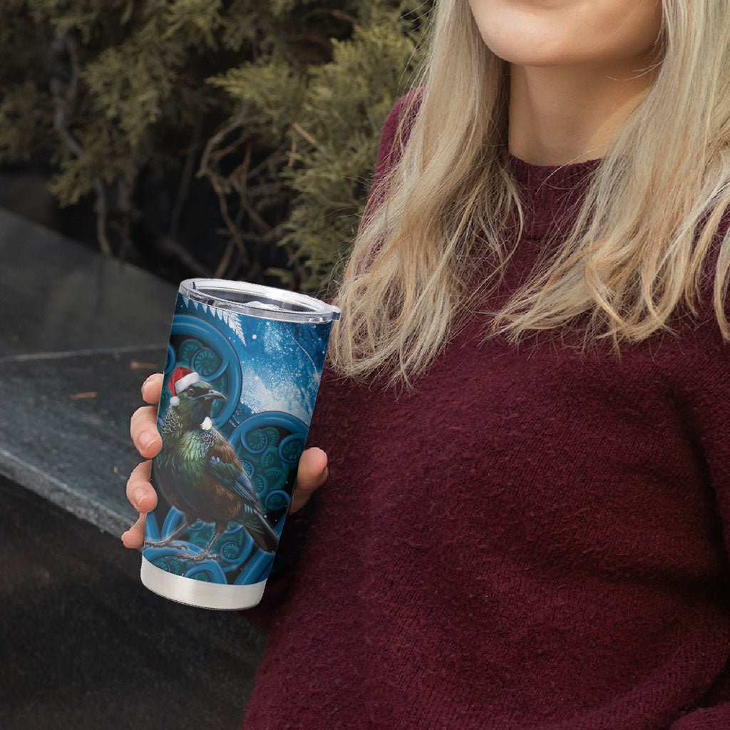 Tui Bird New Zealand Christmas In July Tumbler Cup NZ Aroha Koru Fern Marble Vibes
