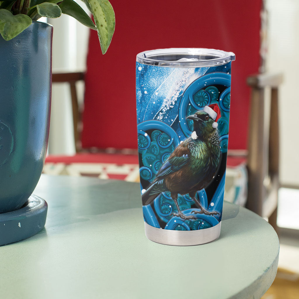Tui Bird New Zealand Christmas In July Tumbler Cup NZ Aroha Koru Fern Marble Vibes