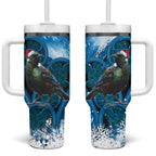 Tui Bird New Zealand Christmas In July Tumbler With Handle NZ Aroha Koru Fern Marble Vibes