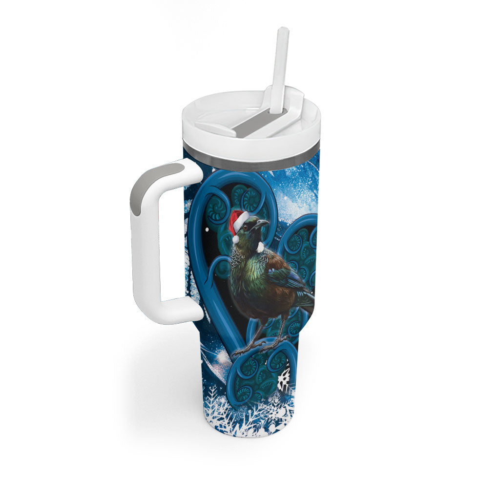 Tui Bird New Zealand Christmas In July Tumbler With Handle NZ Aroha Koru Fern Marble Vibes