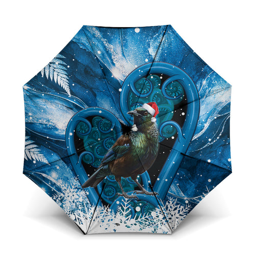 Tui Bird New Zealand Christmas In July Umbrella NZ Aroha Koru Fern Marble Vibes