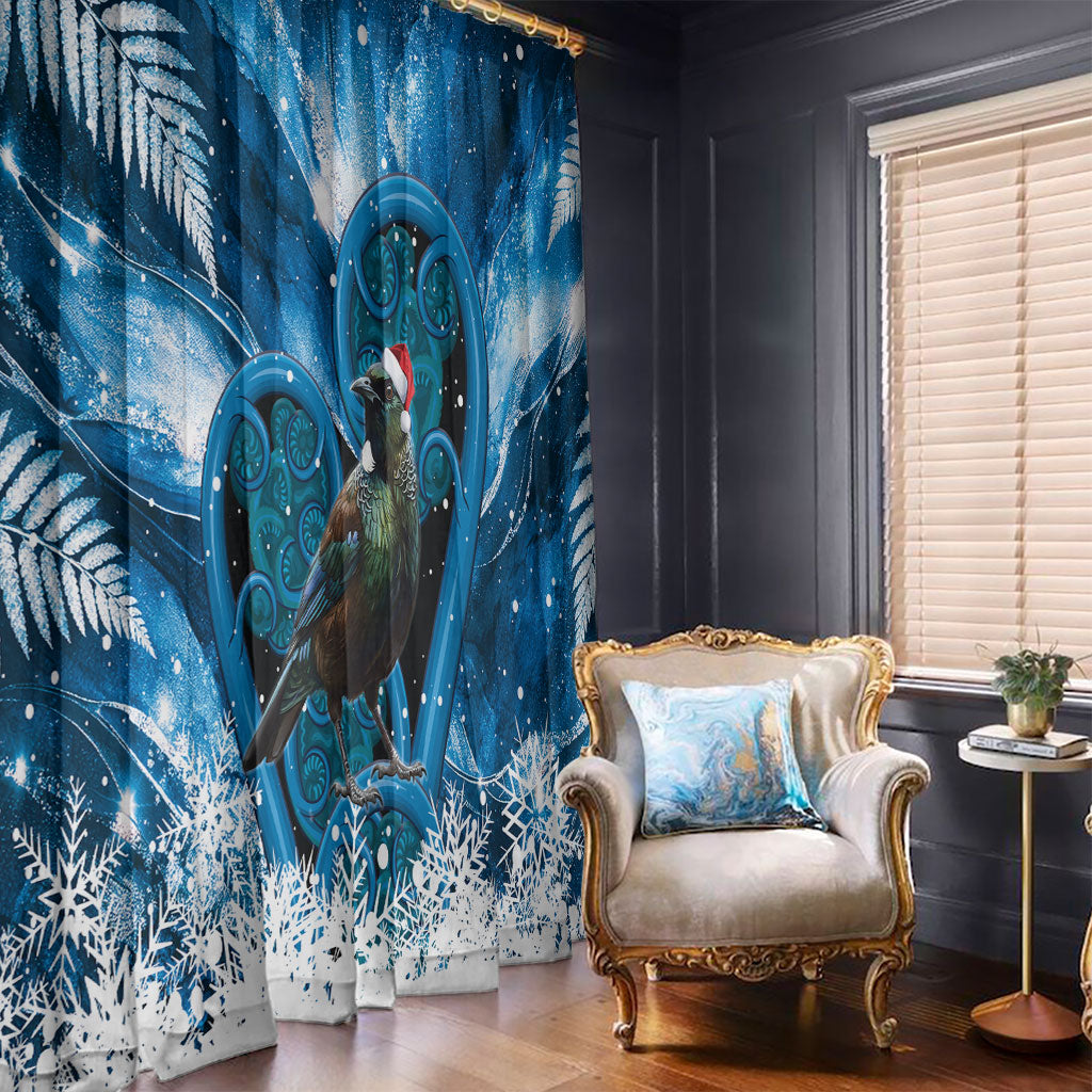 Tui Bird New Zealand Christmas In July Window Curtain NZ Aroha Koru Fern Marble Vibes