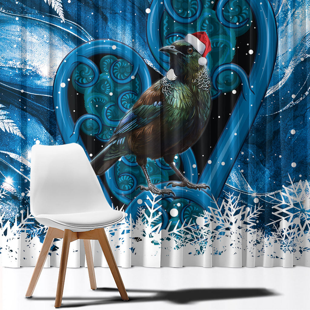 Tui Bird New Zealand Christmas In July Window Curtain NZ Aroha Koru Fern Marble Vibes