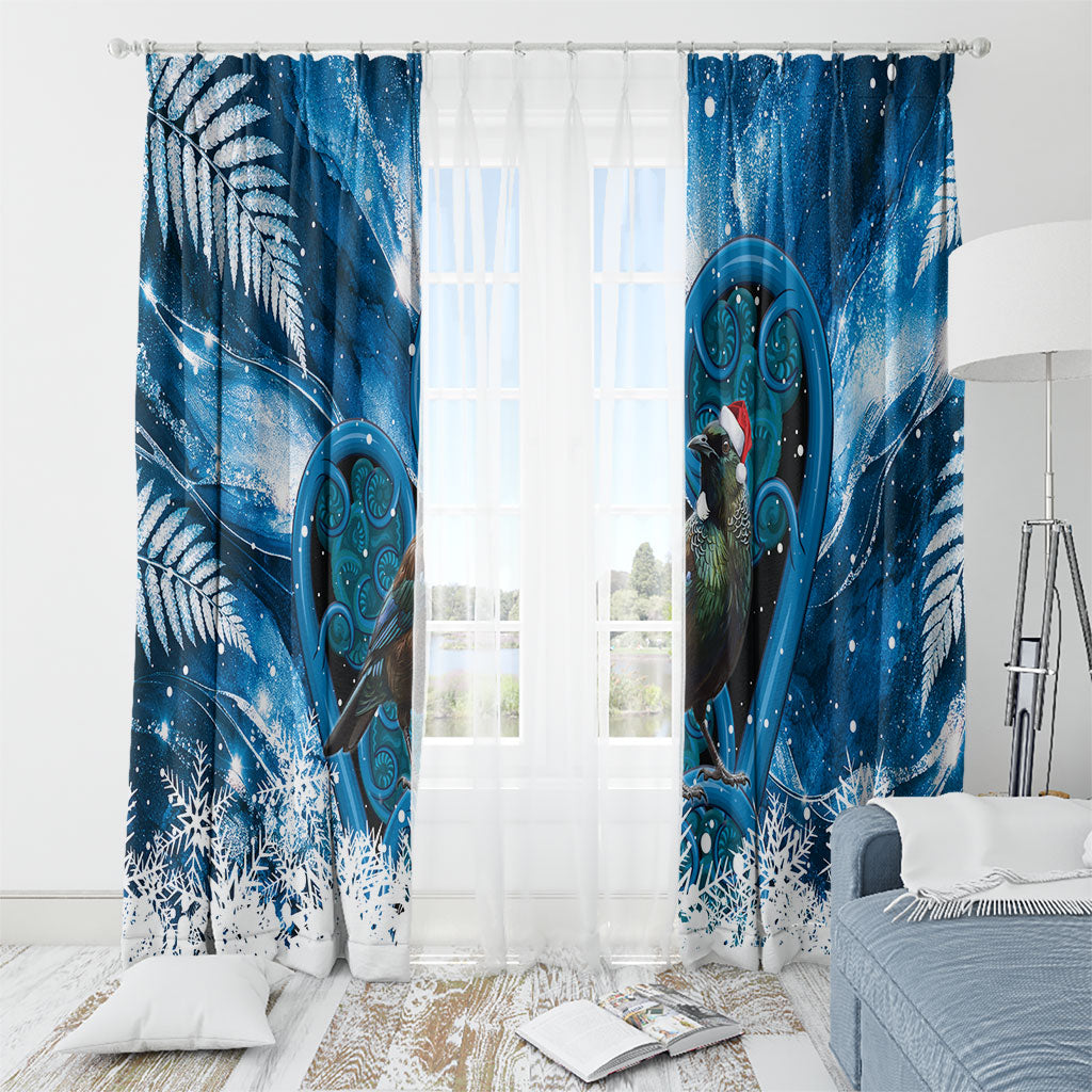 Tui Bird New Zealand Christmas In July Window Curtain NZ Aroha Koru Fern Marble Vibes