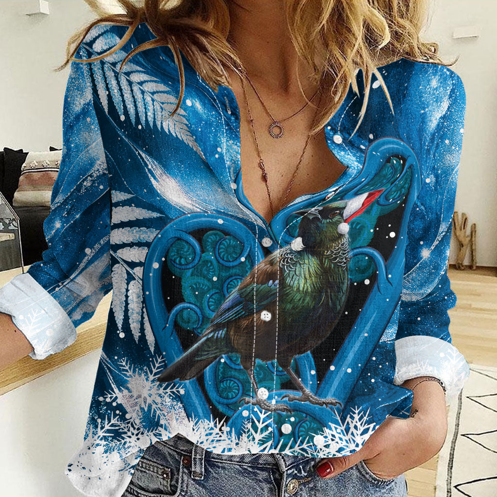 Tui Bird New Zealand Christmas In July Women Casual Shirt NZ Aroha Koru Fern Marble Vibes